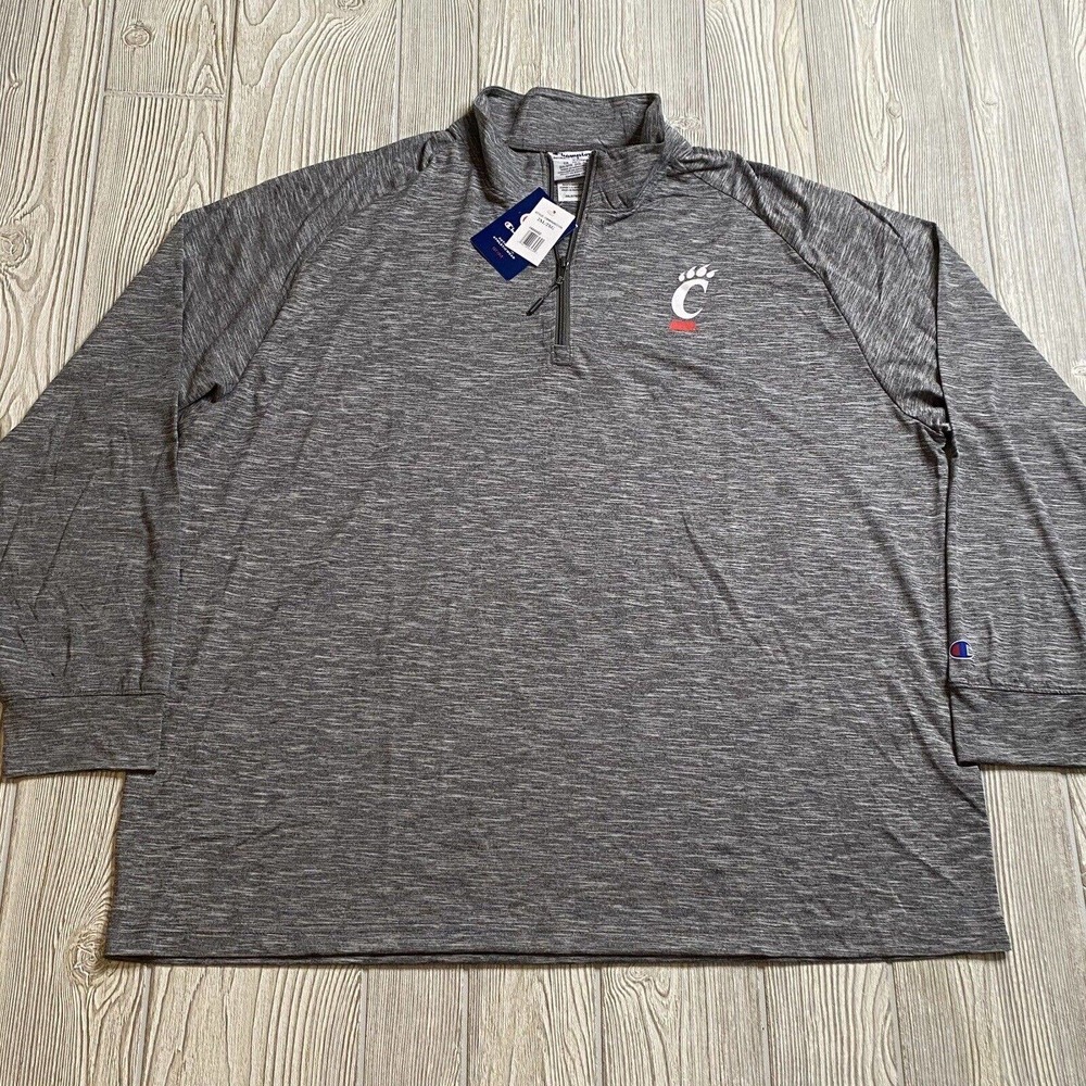 Champion UC Cincinnati Bearcats 1/4 Zip Pullover Men’s 2XL Gray Lightweight New
